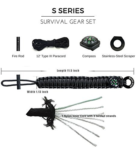 AegisGears Paracord Bracelet S-Series with Outdoor Survival Gear Kit - Fire Starter, Compass