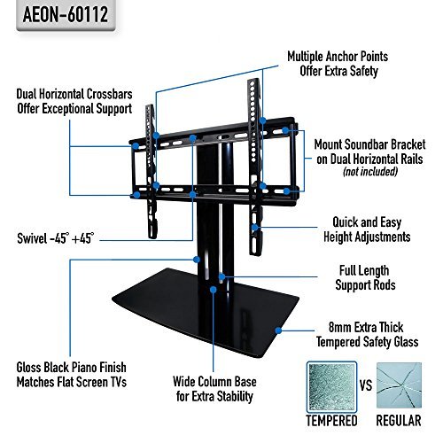 Aeon Stands and Mounts Small TV Stand with Swivel and Height Adjustment for 23 to 50-Inch TVs