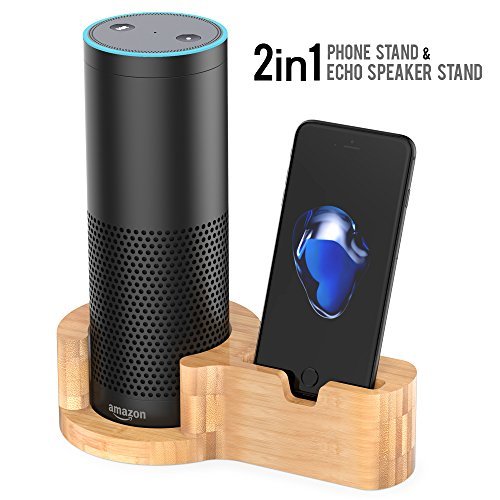 Aerb Speaker Stand for Echo, Bamboo Wood Charging Stand for Amazon Echo and iPhone, Stable Sleek Home Decor