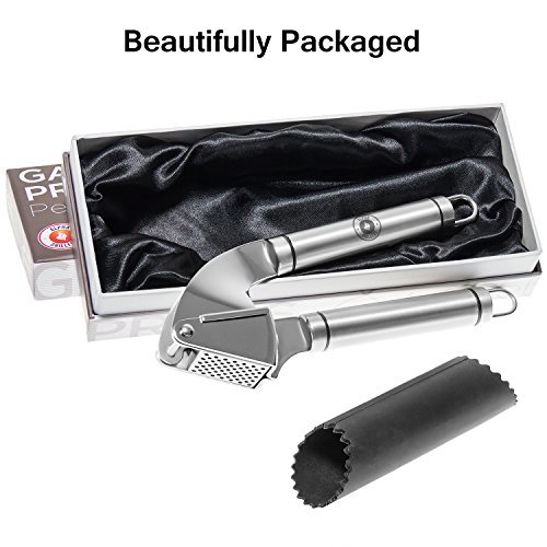 Alpha Grillers Garlic Press and Peeler Set. Stainless Steel Mincer and Silicone Tube Roller