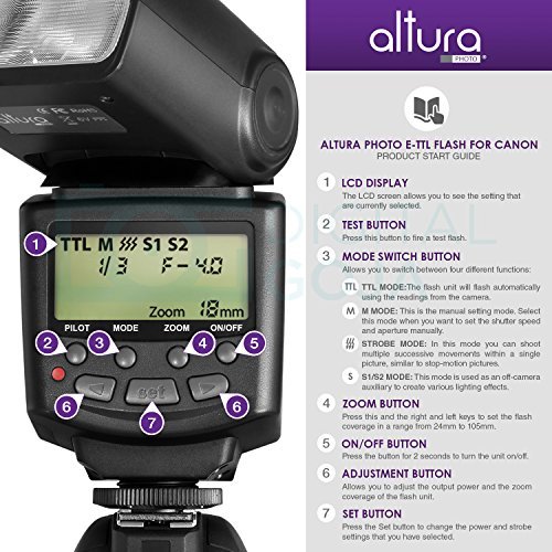 Altura Photo Professional Flash Kit for Canon DSLR with E-TTL Flash AP-C1001, Wireless Flash Trigger Set and Accessories