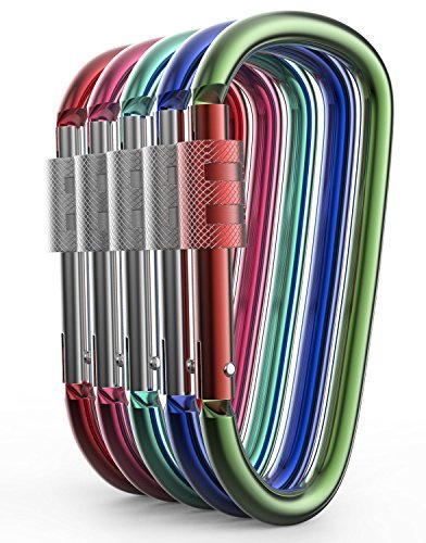 Aluminum Carabiner D Shape Buckle Pack, Keychain Clip, Spring Snap Key Chain Clip Hook Screw Gate Buckle -Pack of Assorted Color Carabiners