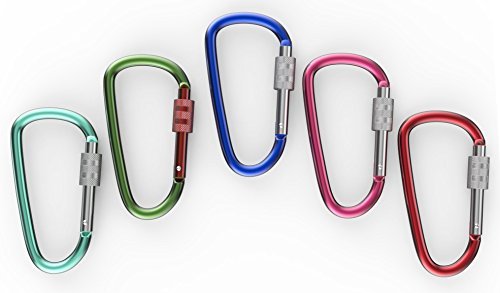 Aluminum Carabiner D Shape Buckle Pack, Keychain Clip, Spring Snap Key Chain Clip Hook Screw Gate Buckle -Pack of Assorted Color Carabiners