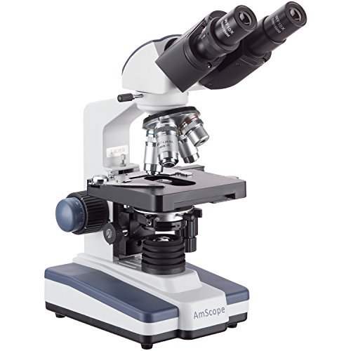 AmScope B120C-E1 Siedentopf Binocular Compound Microscope, 40X-2500X Magnification, LED Illumination, Abbe Condenser, Two-Layer Mechanical Stage, 1.3MP Camera and Software Windows XP/Vista/7/8/10