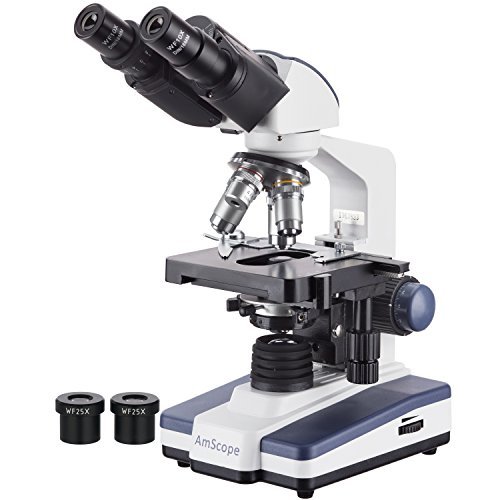 AmScope B120C-E1 Siedentopf Binocular Compound Microscope, 40X-2500X Magnification, LED Illumination, Abbe Condenser, Two-Layer Mechanical Stage, 1.3MP Camera and Software Windows XP/Vista/7/8/10