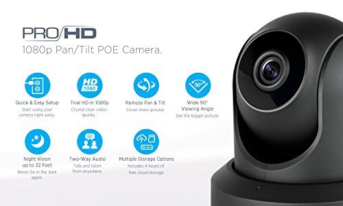 Amcrest ProHD 1080P POE (Power Over Ethernet) IP Camera with Pan/Tilt, Two-Way Audio, Optional Cloud Recording, Full HD (1920TVL) @ 30FPS, Wide 90° Viewing Angle and Night Vision IP2M-841EB (Black)