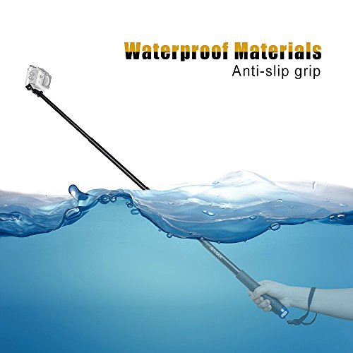 Amobios 12-37 Inches Waterproof Telescoping Extendable Selfie Stick Rust-Preventing and Anti-reflective Pole for GoPro Cameras