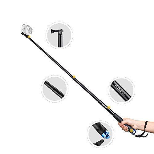 Amobios 12-37 Inches Waterproof Telescoping Extendable Selfie Stick Rust-Preventing and Anti-reflective Pole for GoPro Cameras