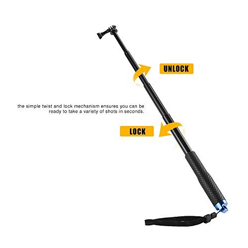 Amobios 12-37 Inches Waterproof Telescoping Extendable Selfie Stick Rust-Preventing and Anti-reflective Pole for GoPro Cameras