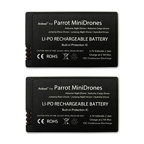 Anbee 3.7v 630mAh LiPo Battery 2pcs + Muilti-Battery Charger for Parrot MiniDrones Jumping Sumo / Rolling Spider / Air Night Drone / Airborne Cargo Drone / Jumping Race Drone / Night Hydrofoil Drone