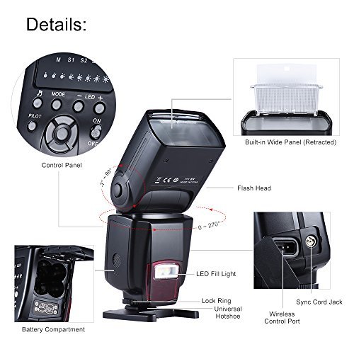 Andoer AD-560II Flash Speedlite for DSLR On-camera GN50 W/ Adjustable LED Fill Light for Canon Nikon Olympus Pentax DSLR Cameras