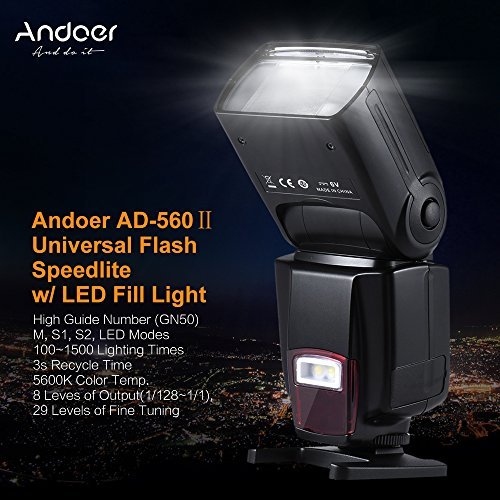 Andoer AD-560II Flash Speedlite for DSLR On-camera GN50 W/ Adjustable LED Fill Light for Canon Nikon Olympus Pentax DSLR Cameras