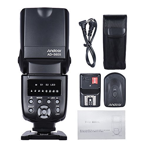 Andoer AD-560II GN50 On-camera Flash Speedlite with 16 Channels Radio Wireless Remote Flash Trigger W/ Adjustable LED Fill Light for Canon Nikon Olympus Pentax DSLR Cameras