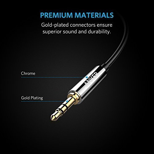 Anker 3.5mm Premium Auxiliary Audio Cable (4ft / 1.2m) AUX Cable for Headphones, iPods, iPhones, iPads, Home / Car Stereos and More (Black)