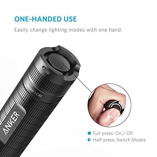 Anker Bolder LC40 LED Flashlight [2 PACK], Pocket-Sized LED Torch, Super Bright 400 Lumens CREE LED, IP65 Water Resistant, 3 Modes High/ Low/ Strobe for Indoors and Outdoors