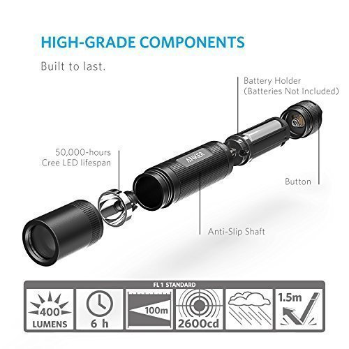 Anker Bolder LC40 LED Flashlight [2 PACK], Pocket-Sized LED Torch, Super Bright 400 Lumens CREE LED, IP65 Water Resistant, 3 Modes High/ Low/ Strobe for Indoors and Outdoors