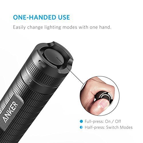Anker Bolder LC40 LED Flashlight, Pocket-Sized LED Torch, Super Bright 400 Lumens CREE LED, IP65 Water Resistant, 3 Modes High/ Low/ Strobe for Indoors and Outdoors (Camping, Hiking, and Cycling Use)