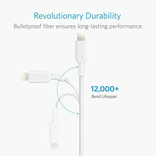 Anker PowerLine II Lightning Cable (6ft), Probably The World's Most Durable Cable, MFi Certified for iPhone 7 / 7 Plus / 6 / 6 Plus / 5S (White)