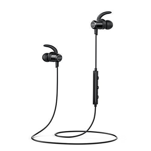 Anker SoundBuds Slim Wireless Headphones, Bluetooth 4.1 Lightweight Stereo Earbuds with Magnetic Connection, NANO Coating Sweatproof Sports Headset with Metallic Housing & Built-in Mic (Black)