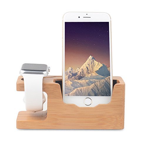 Apple Watch Stand, Ovtel Bamboo Wood Charging Bracket Docking Station StockCradle Holder for iPhone 7 and iwatch Series 1 and 2 of 38mm 42mm