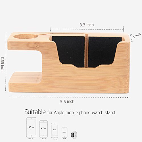 Apple Watch Stand, Ovtel Bamboo Wood Charging Bracket Docking Station StockCradle Holder for iPhone 7 and iwatch Series 1 and 2 of 38mm 42mm