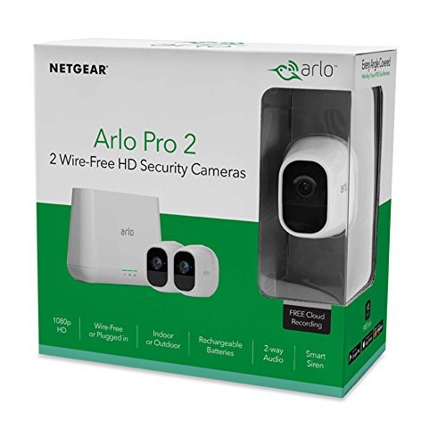 Arlo Pro 2 by NETGEAR 2 Camera Security System with Siren, Rechargeable, Wire-Free, 1080p HD, Audio, Indoor/Outdoor, Night Vision, Works with Amazon Alexa (VMS4230P)