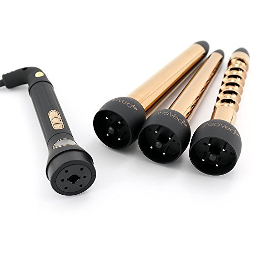 AsaVea Gold Titanium Hair Curler Interchangeable Wands, 3 Barrels (18-25 mm, Spiral 25 mm, 25-32 mm) 