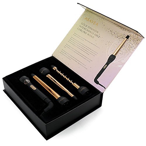 AsaVea Gold Titanium Hair Curler Interchangeable Wands, 3 Barrels (18-25 mm, Spiral 25 mm, 25-32 mm) 