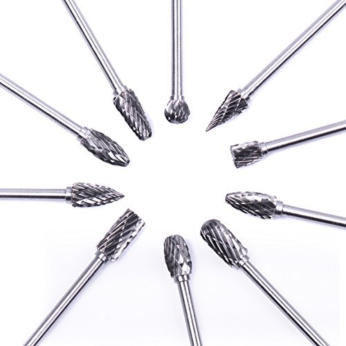 Atoplee 10pcs 1/8" Shank Tungsten Steel Solid Carbide Rotary Files Diamond Burrs Set Fits Dremel Rotary Tool for Woodworking Drilling Carving Engraving
