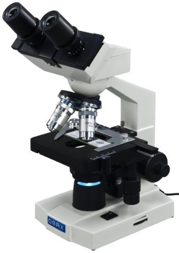 Awarded Best Compound Microscope 2016 - OMAX 40X-2000X Lab LED Binocular Microscope with Double Layer Mechanical Stage w Blank Slides Covers and Lens Cleaning Paper