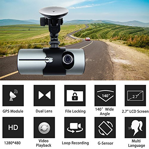 Awolf 2.7" Dual Lens Dash Cam Car DVR Vehicle Camera Video Recorder Car Camera with GPS Module G-Sensor