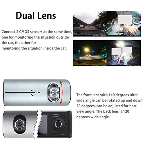 Awolf 2.7" Dual Lens Dash Cam Car DVR Vehicle Camera Video Recorder Car Camera with GPS Module G-Sensor