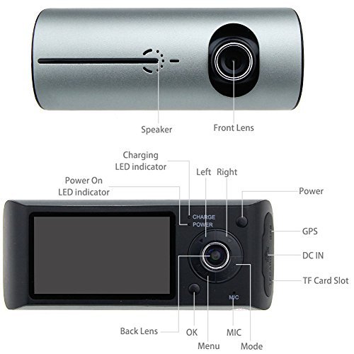 Awolf 2.7" Dual Lens Dash Cam Car DVR Vehicle Camera Video Recorder Car Camera with GPS Module G-Sensor