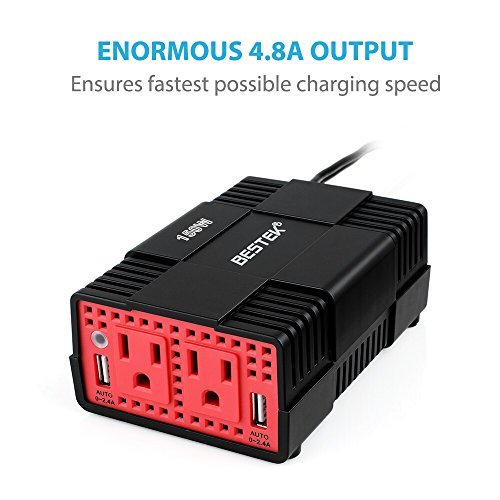 BESTEK 150W Power Inverter Dual 110V AC Outlets and 4.8A Dual Smart USB Charging Ports