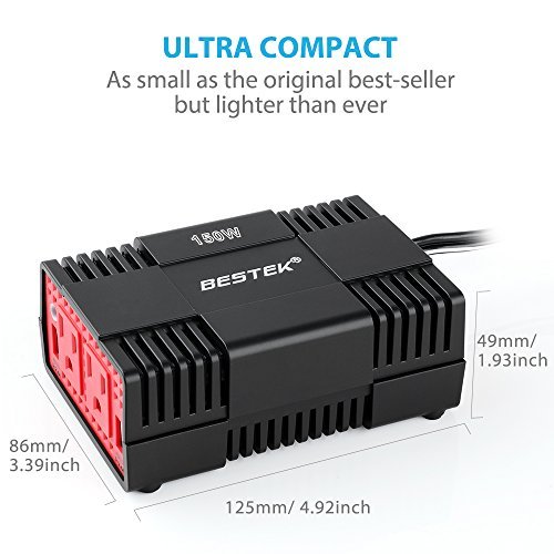 BESTEK 150W Power Inverter Dual 110V AC Outlets and 4.8A Dual Smart USB Charging Ports