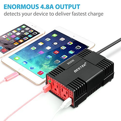 BESTEK 300W Power Inverter DC 12V to 110V AC Car Adapter with 4.8A Dual USB Charging Port