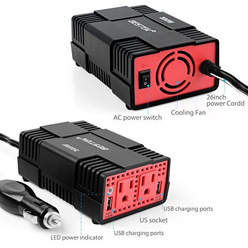 BESTEK 300W Power Inverter DC 12V to 110V AC Car Adapter with 4.8A Dual USB Charging Port