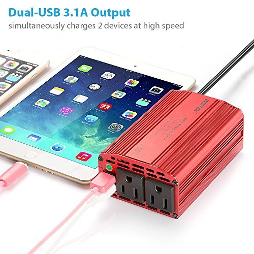 BESTEK 300W Power Inverter DC 12V to 110V AC Car Inverter with 3.1A Dual USB Car Adapter