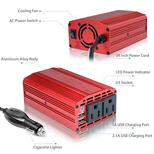 BESTEK 300W Power Inverter DC 12V to 110V AC Car Inverter with 3.1A Dual USB Car Adapter