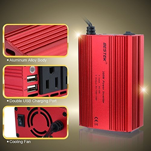 BESTEK 300W Power Inverter DC 12V to 110V AC Car Inverter with 3.1A Dual USB Car Adapter