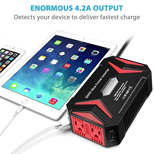 BESTEK 300W Power Inverter DC 12V to AC 110V Pure Sine Wave Inverter with 4.2A Dual Smart USB Ports Car Adapter