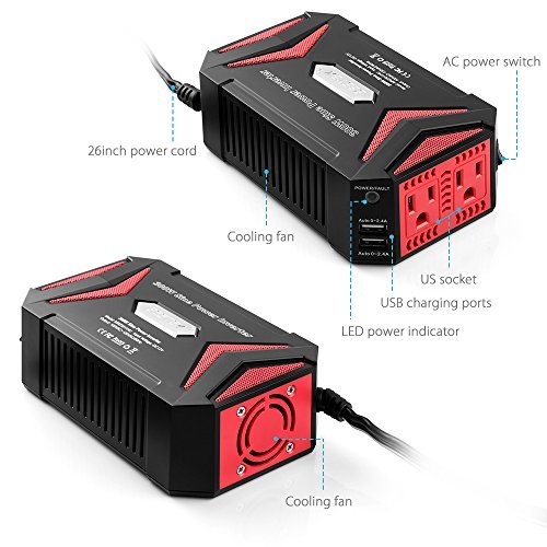 BESTEK 300W Power Inverter DC 12V to AC 110V Pure Sine Wave Inverter with 4.2A Dual Smart USB Ports Car Adapter