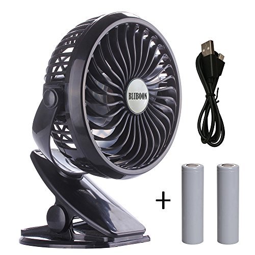 BLUBOON Clip on Fan Battery Operated Fan Portable for Baby Stroller 5" (Black with Two Battery)