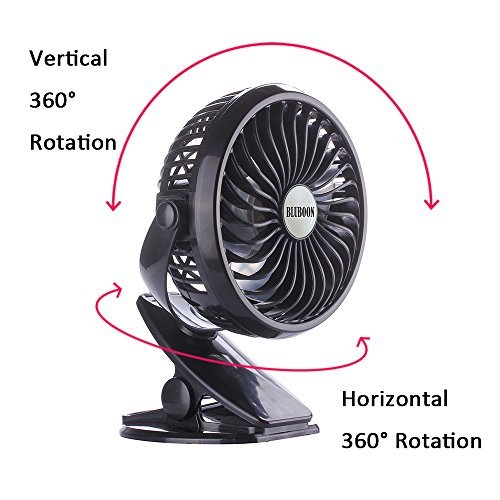 BLUBOON Clip on Fan Battery Operated Fan Portable for Baby Stroller 5" (Black with Two Battery)