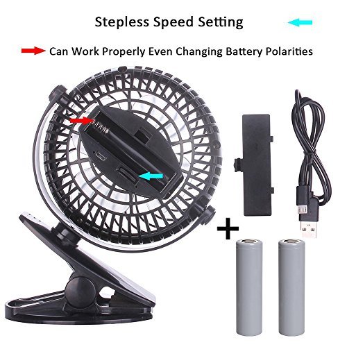 BLUBOON Clip on Fan Battery Operated Fan Portable for Baby Stroller 5" (Black with Two Battery)