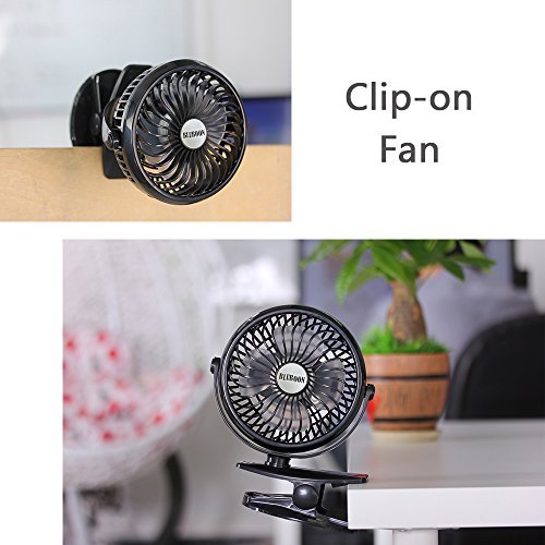BLUBOON Clip on Fan Battery Operated Fan Portable for Baby Stroller 5" (Black with Two Battery)