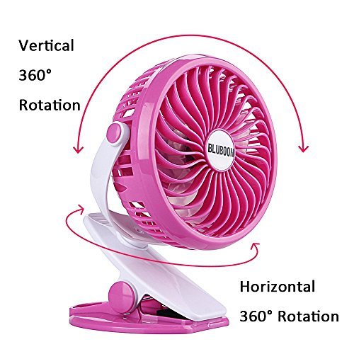 BLUBOON Clip on Fan Battery Operated Speed Adjustable Portable Mini Stroller Fan