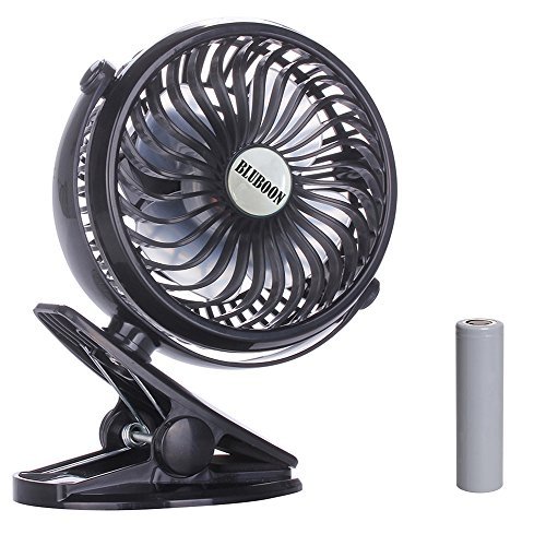 BLUBOON Rechargeable Battery Clip on Fan, Quietness, Adjustable (Black)