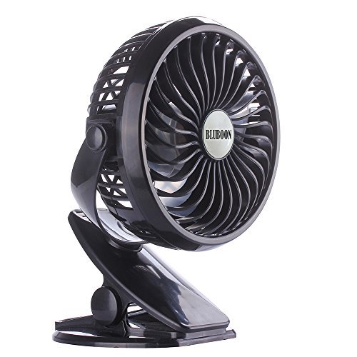 BLUBOON Rechargeable Battery Clip on Fan, Quietness, Adjustable (Black)