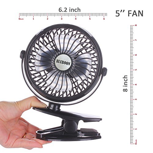 BLUBOON Rechargeable Battery Clip on Fan, Quietness, Adjustable (Black)